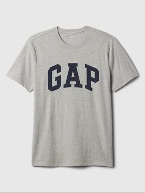 GAP Grey Tee with Navy Logo Crew Neck
